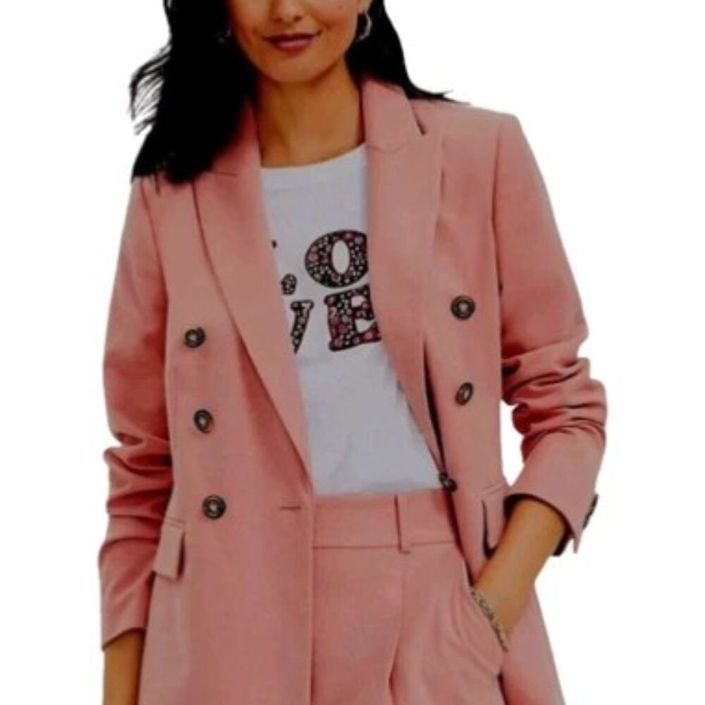 Loft Brushed Flannel Suit Women's 8 Blazer Jacket + Pant Set Pink Ruby Suits EUC